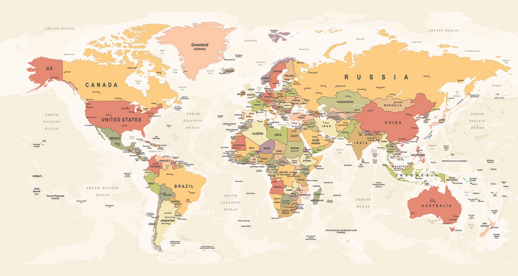 Fotomural Countries World Map 4 A08-M904 Fotomural Countries World Map 4 A08-M904