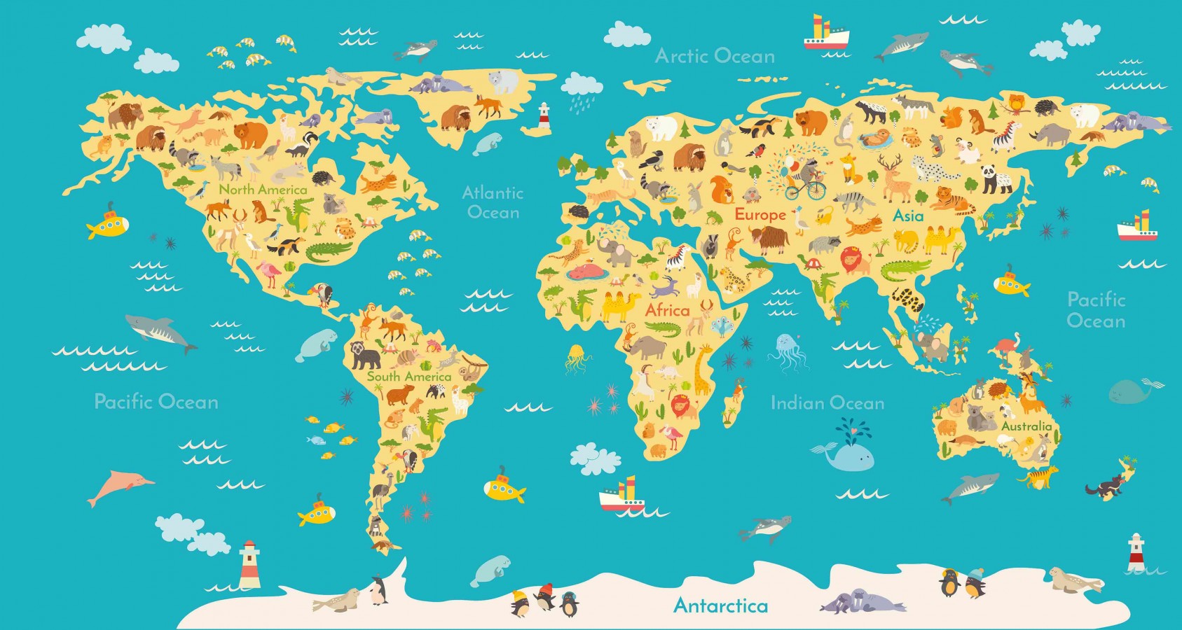 Fotomural Animals World Map A08-M938 Fotomural Animals World Map A08-M938